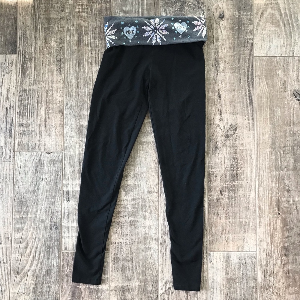 Pink Victoria’s Secret Fold Over Yoga Pants Sequin